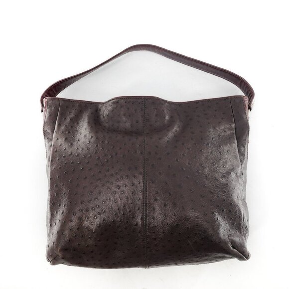 DONALD J PLINER Ostrich Embossed Leather Handbag Shoulder Bag Brown - Picture 1 of 8